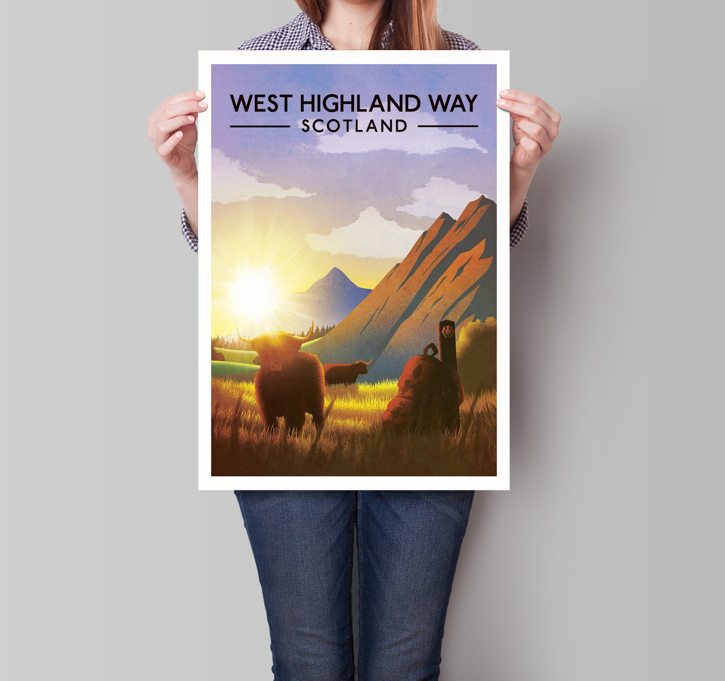 West Highland Way Poster, Highland Cow,  West Highland Way Scotland,  Hillwalking Print, Glencoe, loch lomond, inversnaid, kinlochleven