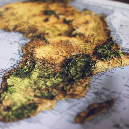 Africa Map - 2D Giclée Vintage African 3D effect shaded relief Print - Elevation Poster - Map Art - Vintage Style