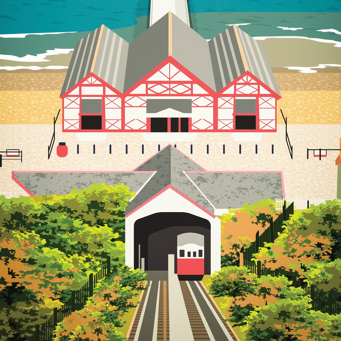 Saltburn By The Sea Print - England Travel Poster - Saltburn-By-The-Sea Gift