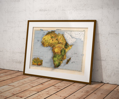 Africa Map - 2D Giclée Vintage African 3D effect shaded relief Print - Elevation Poster - Map Art - Vintage Style