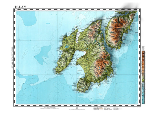 Islay Topographic Map Print - "The Queen of the Hebrides" - Vintage - Retro - Geological Map - 3D effect relief Print