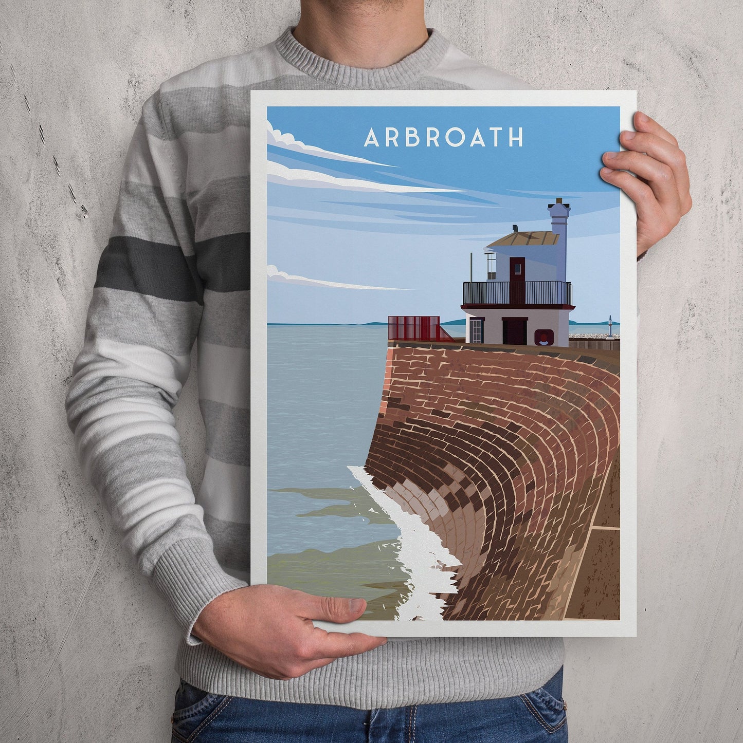 Arbroath Print - Scottish Travel Poster - harbour wall - Angus - North Sea