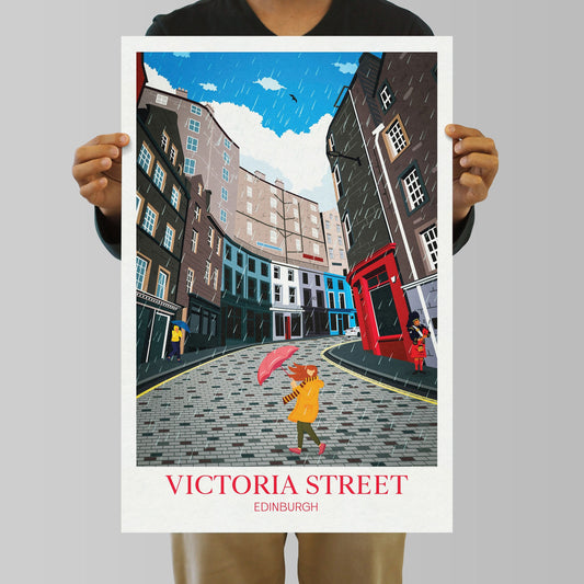 Victoria Street, Edinburgh Travel Poster, Scottish Wall Art, Grassmarket