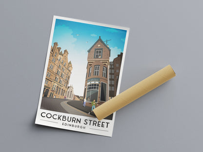 Cockburn Street, Edinburgh Travel Poster, Scottish Wall Art