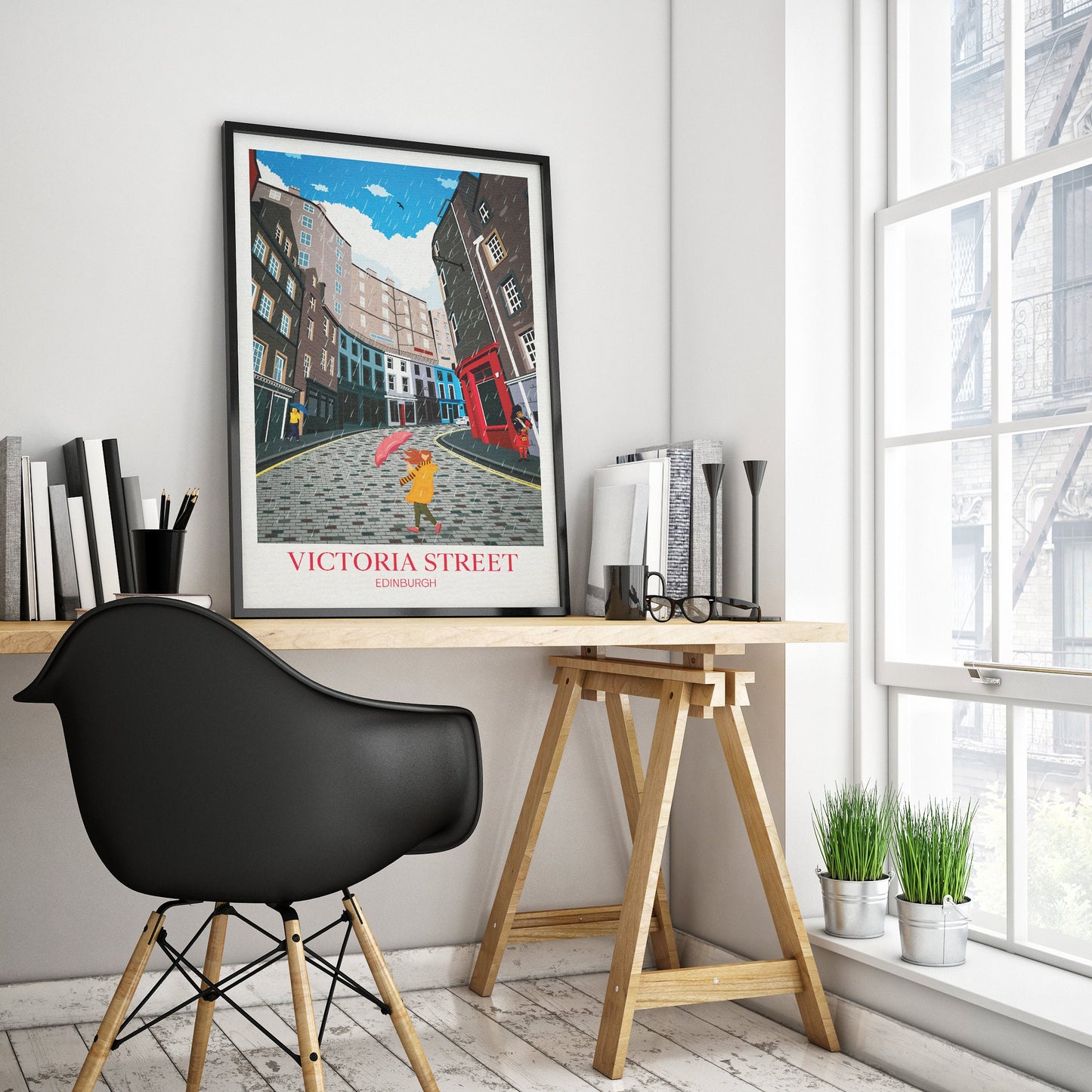 Victoria Street, Edinburgh Travel Poster, Scottish Wall Art, Grassmarket