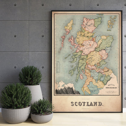 Historic Scottish Map | 1852 |  antique wall art | home decor | Scottish Gift l Art Print |Antique maps | Ancient Britain | Vintage Maps