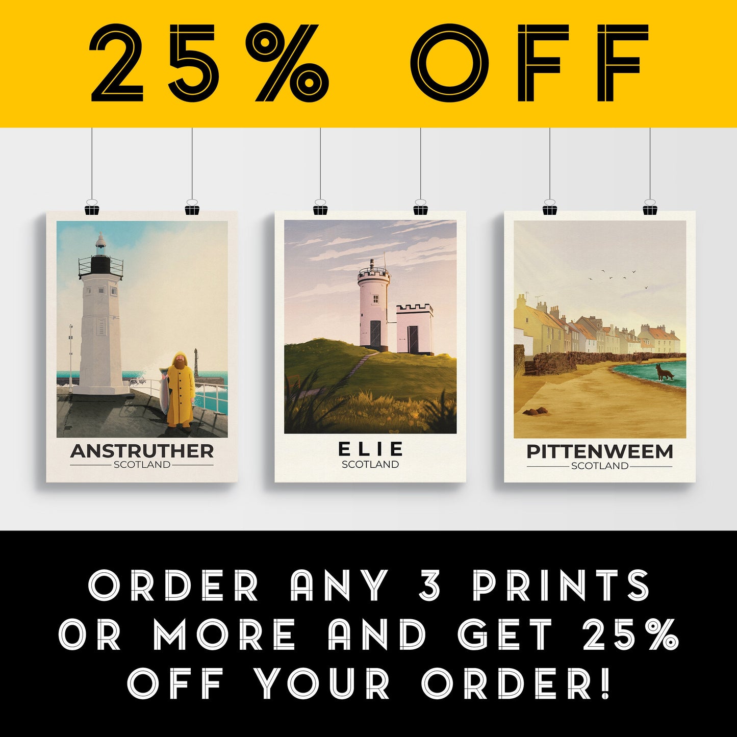 Elie Travel Poster - Elie Ness Lighthouse - Fife Wall Art - East Neuk Print