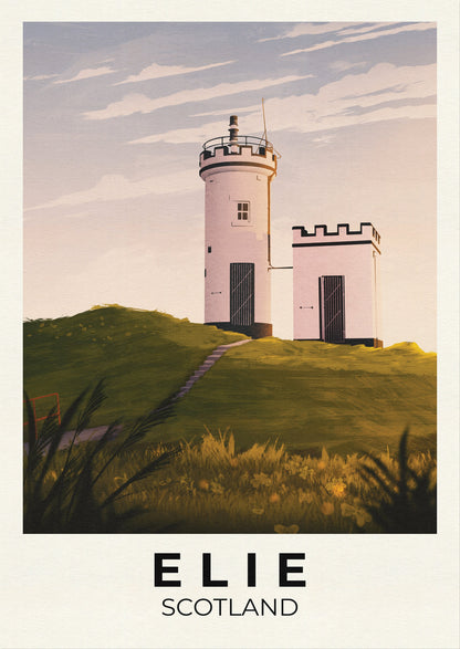 Elie Travel Poster - Elie Ness Lighthouse - Fife Wall Art - East Neuk Print