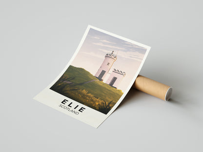 Elie Travel Poster - Elie Ness Lighthouse - Fife Wall Art - East Neuk Print