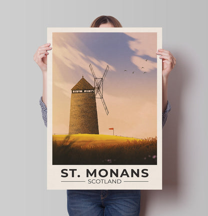 St. Monans Travel Poster - Fife Wall Art - St. Monans Windmill - East Neuk Print