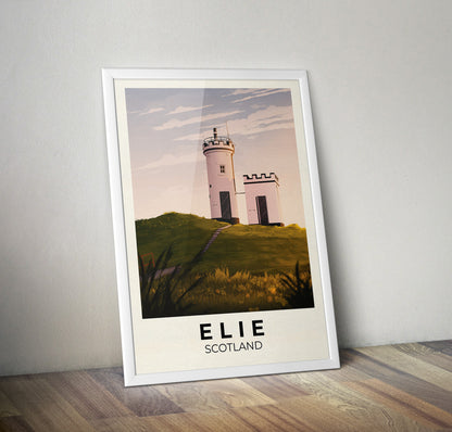 Elie Travel Poster - Elie Ness Lighthouse - Fife Wall Art - East Neuk Print