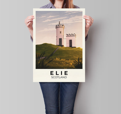 Elie Travel Poster - Elie Ness Lighthouse - Fife Wall Art - East Neuk Print