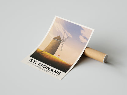 St. Monans Travel Poster - Fife Wall Art - St. Monans Windmill - East Neuk Print