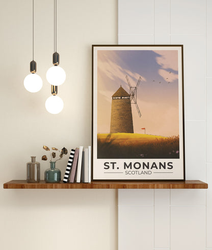 St. Monans Travel Poster - Fife Wall Art - St. Monans Windmill - East Neuk Print