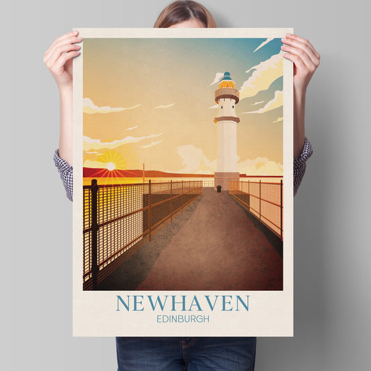 Newhaven Lighthouse Art Print, Edinburgh Travel Poster, Newhaven Harbour Lighthouse, Scottish Wall Art