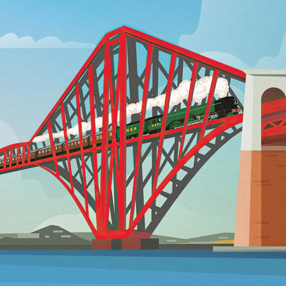 Forth Rail Bridge Travel Poster featuring the Flying Scotsman - Forth Bridge Print