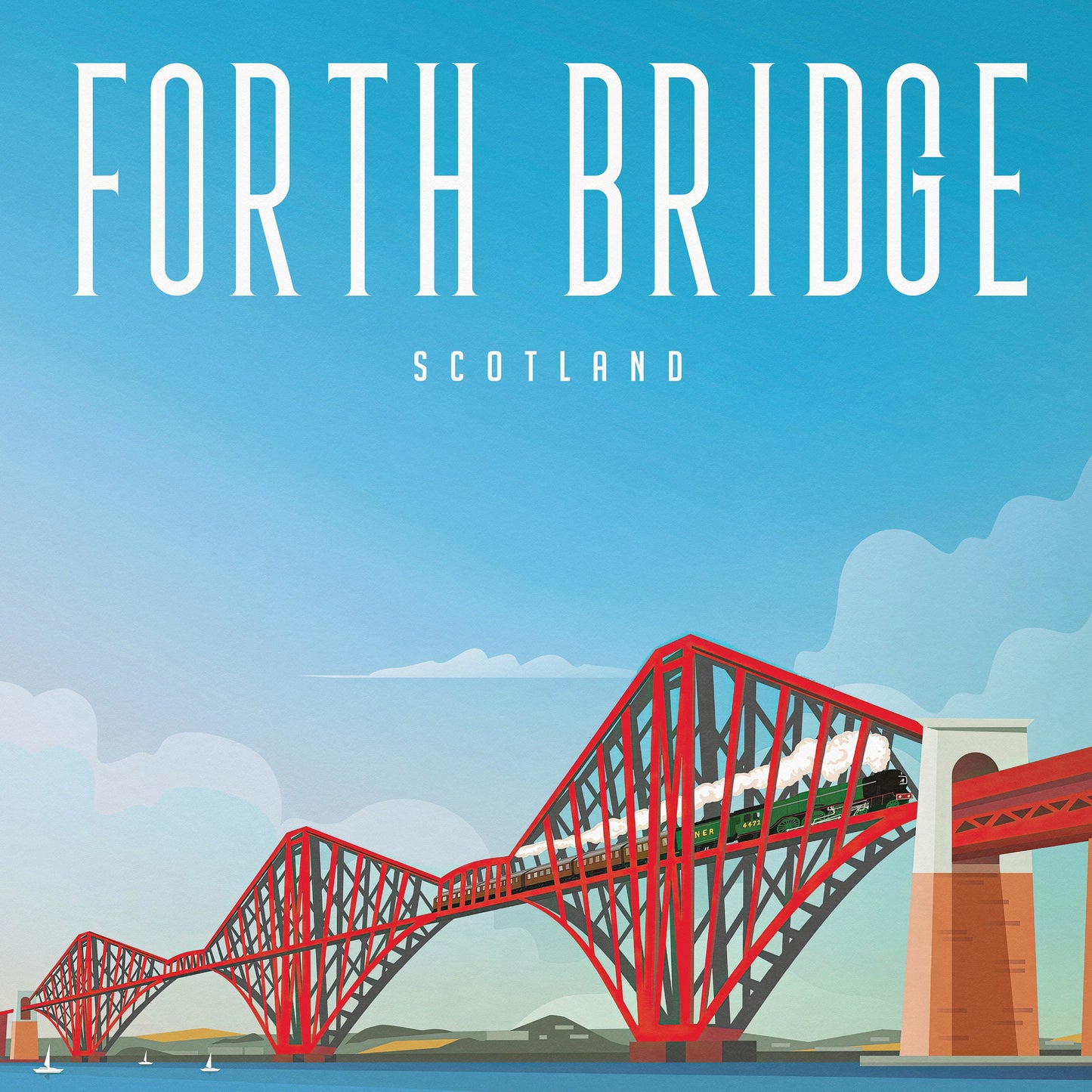 Forth Rail Bridge Travel Poster featuring the Flying Scotsman - Forth Bridge Print