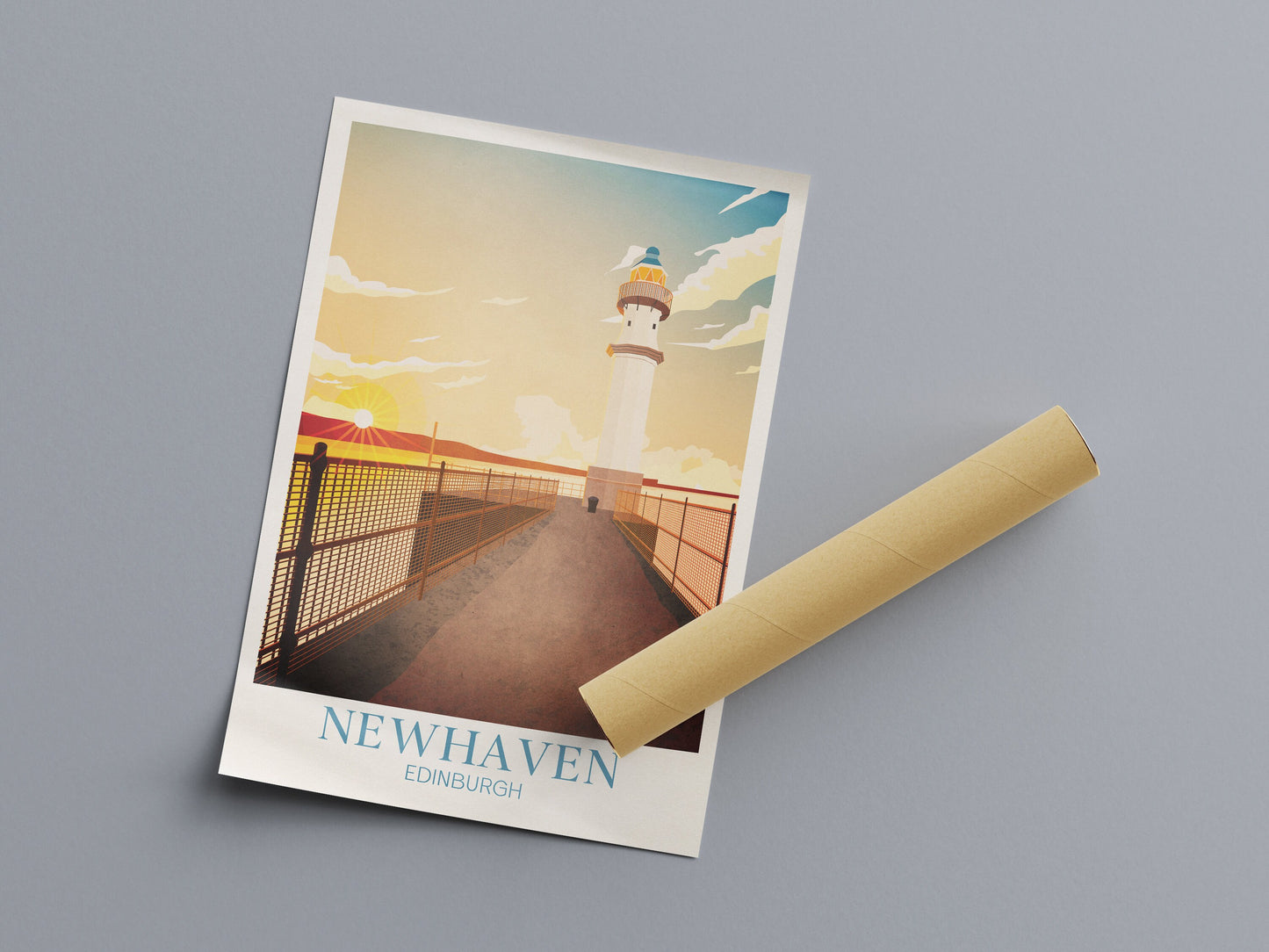 Newhaven Lighthouse Art Print, Edinburgh Travel Poster, Newhaven Harbour Lighthouse, Scottish Wall Art