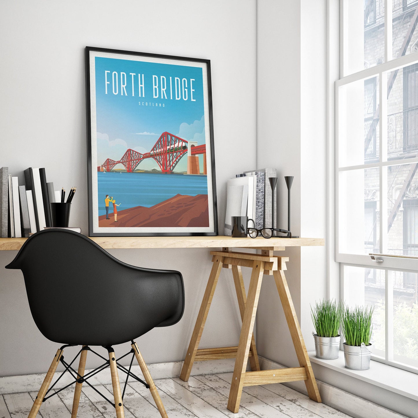 Forth Rail Bridge Travel Poster featuring the Flying Scotsman - Forth Bridge Print