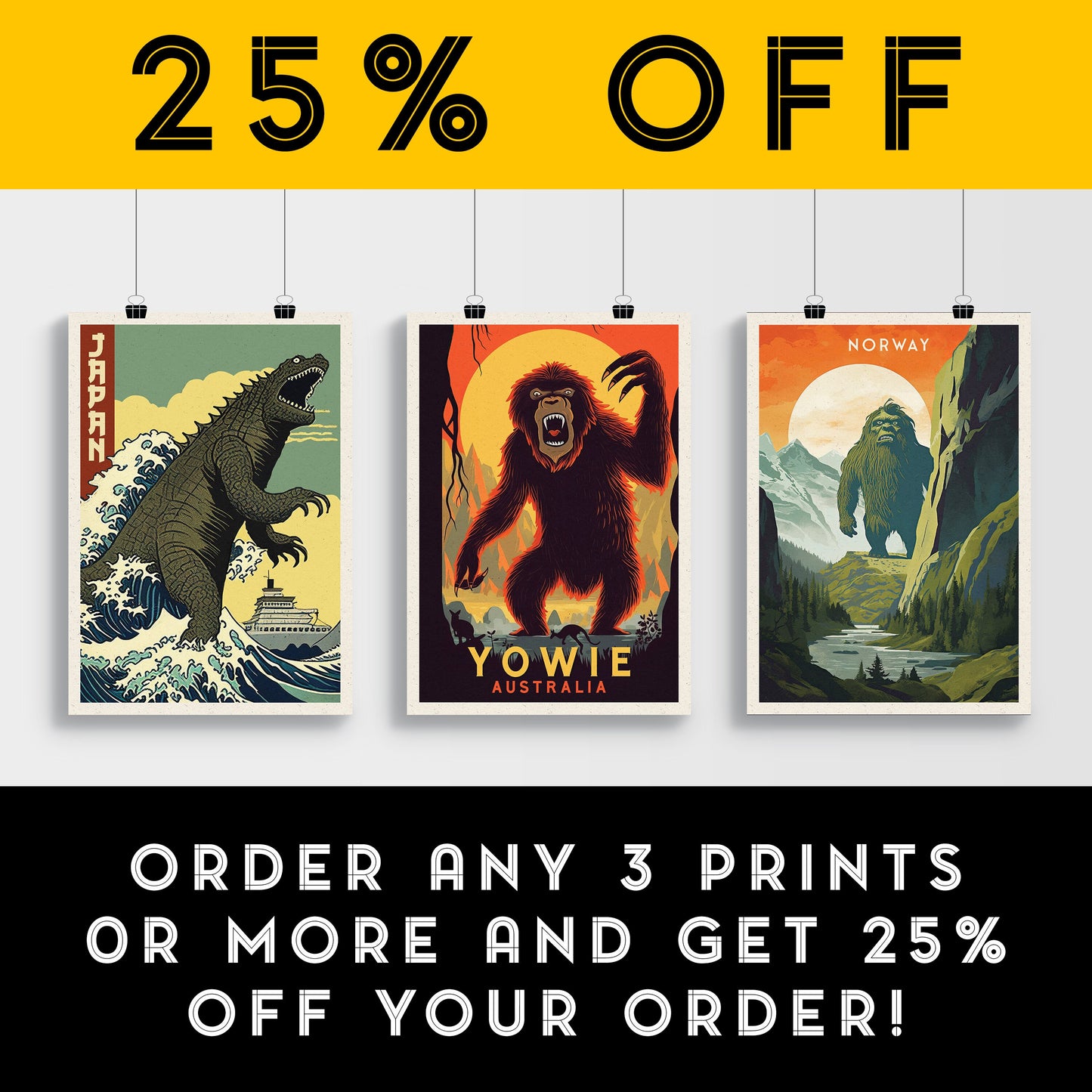 Yowie Print - Australia Travel Poster - Mythical Creatures - Cryptid - Cryptozoology - Big Foot