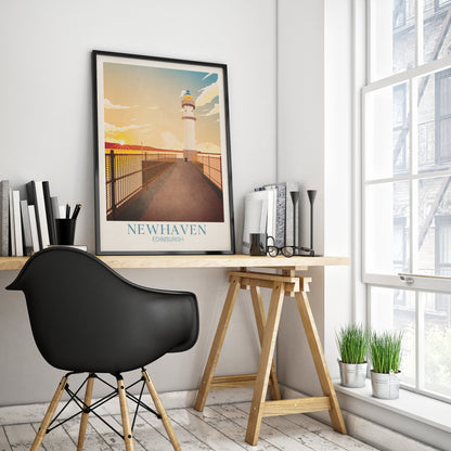 Newhaven Lighthouse Art Print, Edinburgh Travel Poster, Newhaven Harbour Lighthouse, Scottish Wall Art