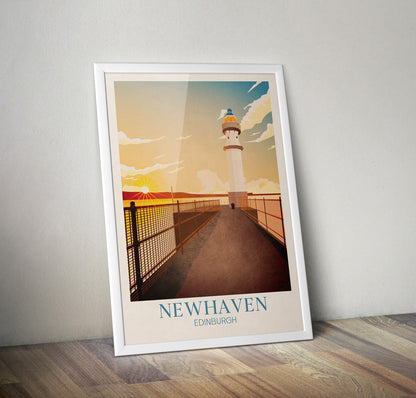 Newhaven Lighthouse Art Print, Edinburgh Travel Poster, Newhaven Harbour Lighthouse, Scottish Wall Art