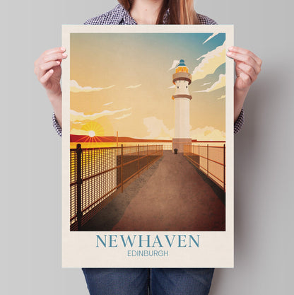 Newhaven Lighthouse Art Print, Edinburgh Travel Poster, Newhaven Harbour Lighthouse, Scottish Wall Art