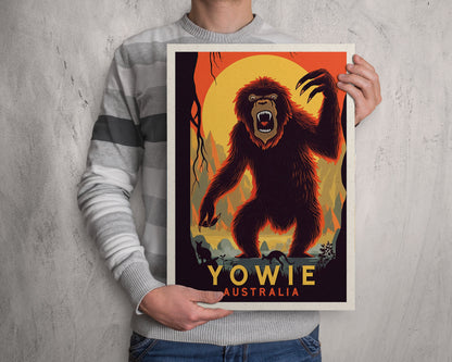 Yowie Print - Australia Travel Poster - Mythical Creatures - Cryptid - Cryptozoology - Big Foot