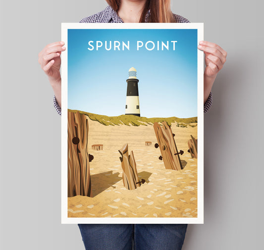 Spurn Point Print - Yorkshire Travel Poster - Spurn Point lighthouse
