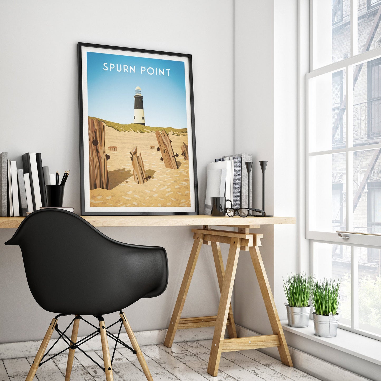 Spurn Point Print - Yorkshire Travel Poster - Spurn Point lighthouse