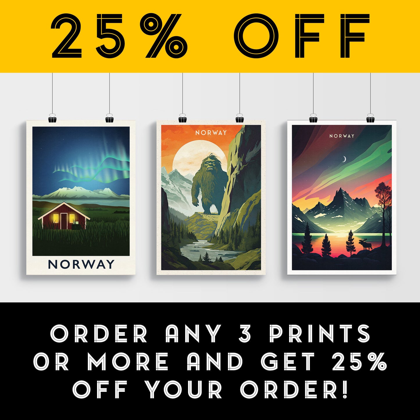 Norway Troll Print - Travel Poster Print featuring the mythical giant troll - Nordic Art