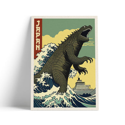 Japan Print | Vintage Retro Monster in Japan Poster |  The Great Wave off Kanagawa | Hokusai | Gift | Japanese Birthday Present