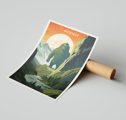 Norway Troll Print - Travel Poster Print featuring the mythical giant troll - Nordic Art