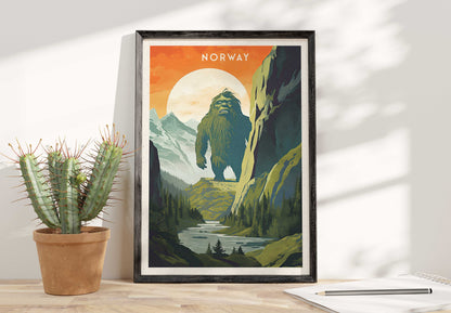 Norway Troll Print - Travel Poster Print featuring the mythical giant troll - Nordic Art