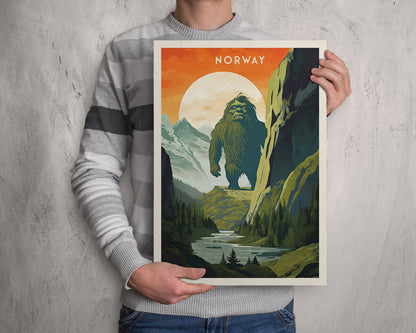 Norway Troll Print - Travel Poster Print featuring the mythical giant troll - Nordic Art