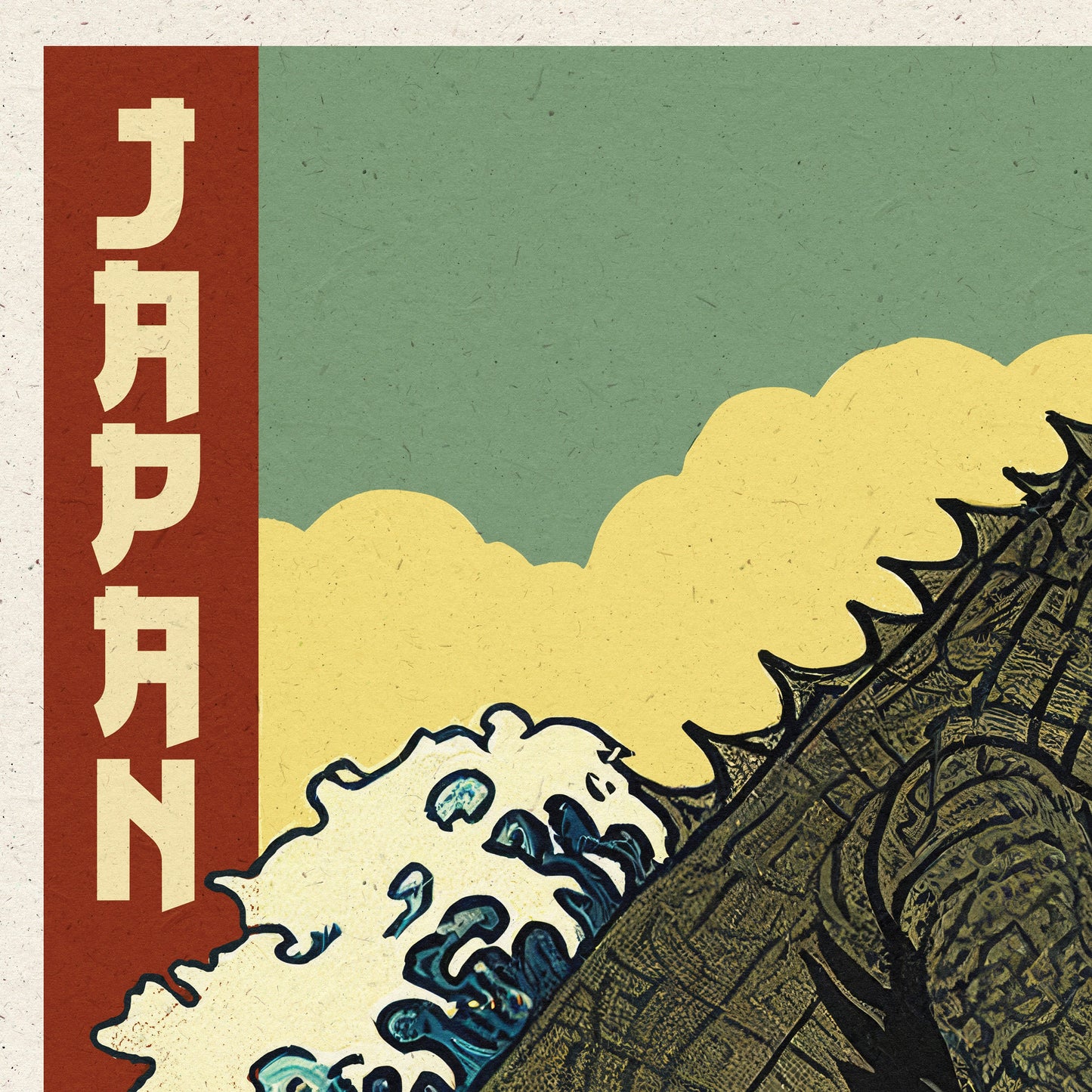 Japan Print | Vintage Retro Monster in Japan Poster |  The Great Wave off Kanagawa | Hokusai | Gift | Japanese Birthday Present