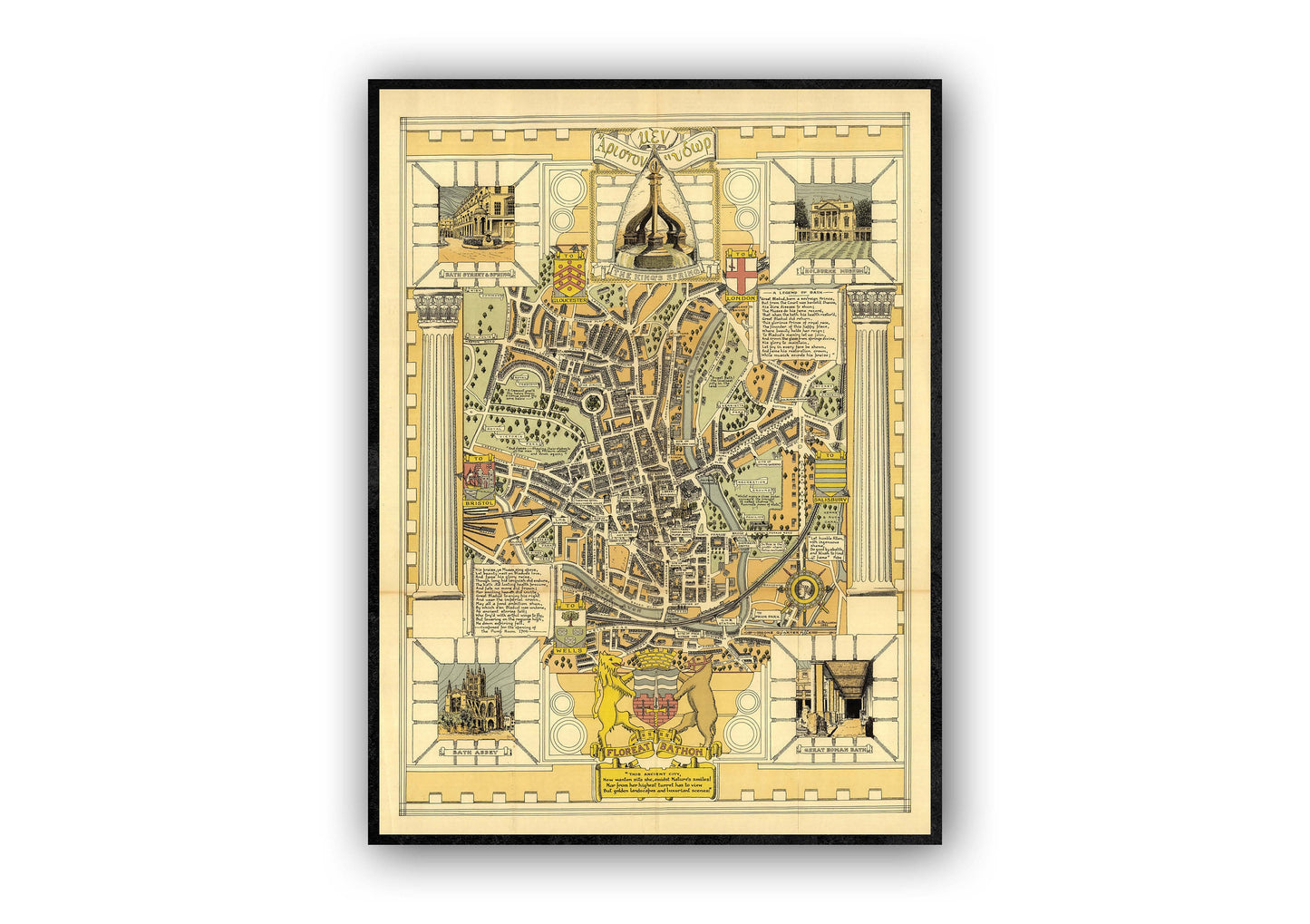 Bath Map - Pictorial map of the historic city of Bath -Bath illustrated map - illustration print art - Bath UK map artwork - birthday gift