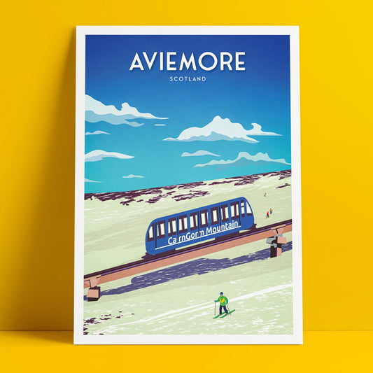 Aviemore Print - Cairngorm Mountain - Skiing Travel Poster - Scottish Highlands - Cairngorms National Park