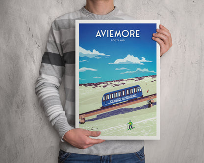 Aviemore Print - Cairngorm Mountain - Skiing Travel Poster - Scottish Highlands - Cairngorms National Park