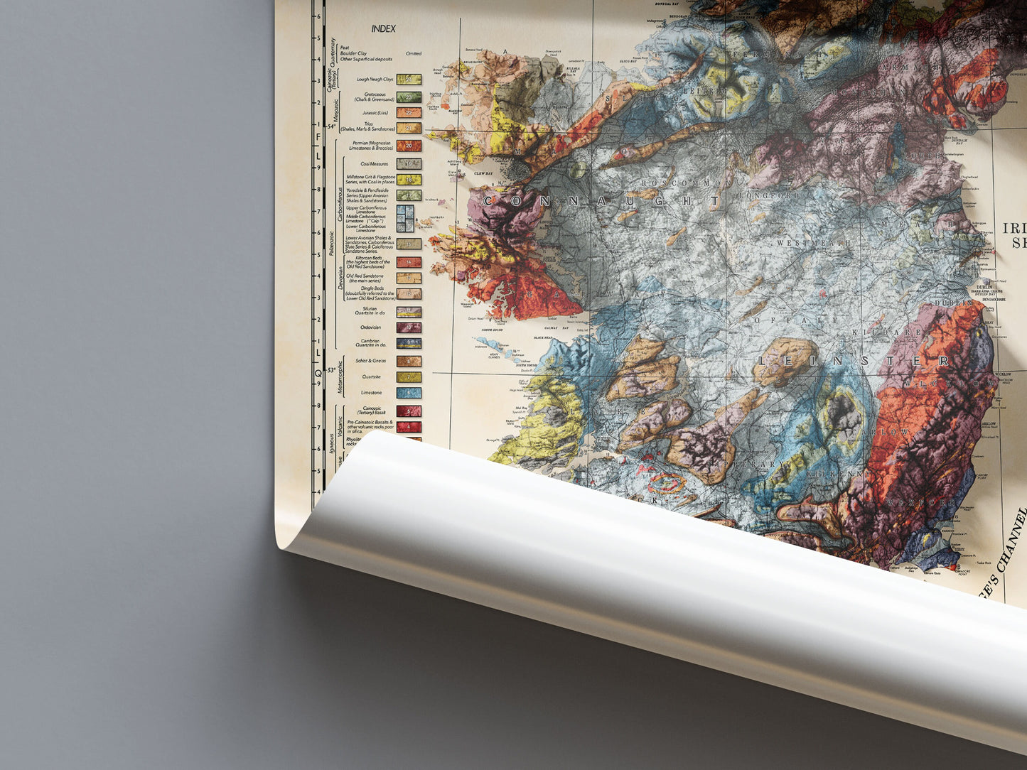 Ireland Map - Vintage Ireland Topo Map -  3D effect Geological relief Print, Dublin, Limerick, Ulster, Connaught, Munster,Leinster