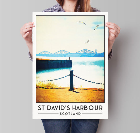 St David's Harbour - Fisherman Print - Dalgety Bay Travel Poster - Forth Bridges - Forth Road - Forth Rail Bridge - Fife Gift - Coastal Path