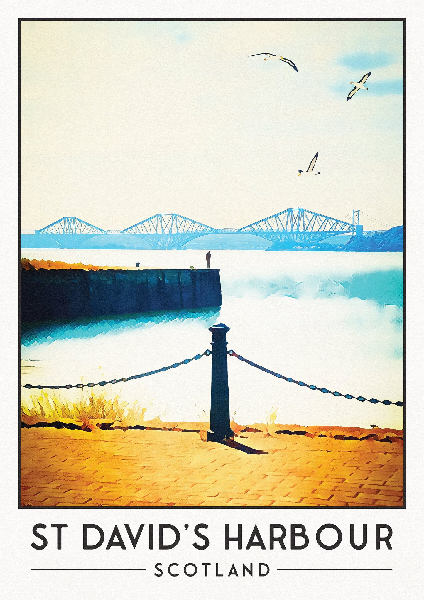 St David's Harbour - Fisherman Print - Dalgety Bay Travel Poster - Forth Bridges - Forth Road - Forth Rail Bridge - Fife Gift - Coastal Path