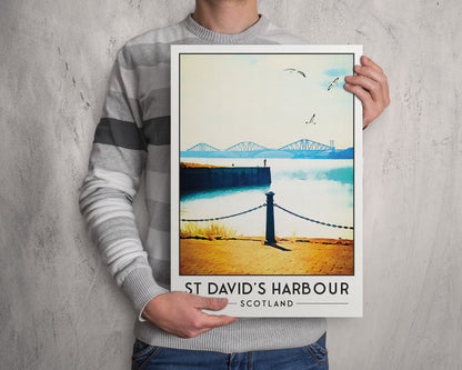 St David's Harbour - Fisherman Print - Dalgety Bay Travel Poster - Forth Bridges - Forth Road - Forth Rail Bridge - Fife Gift - Coastal Path