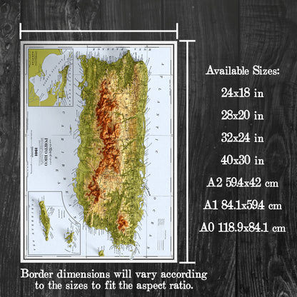 Puerto Rico Map - Vintage Style Print (1901)  - Porto Rico Shaded Relief Map - Detailed Topography - Wall Art Print