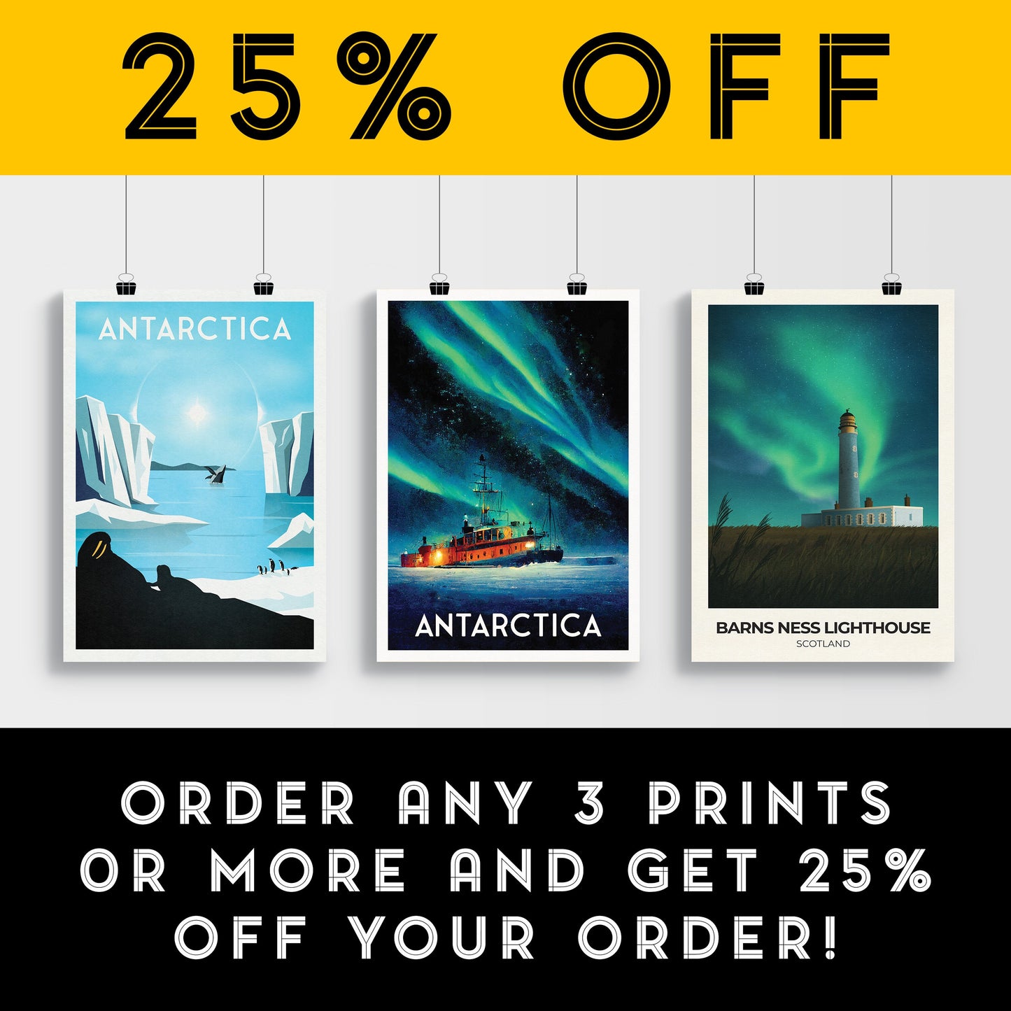 Antarctica Travel Poster, southern lights, aurora australis, Icebreaker travel print, South Pole