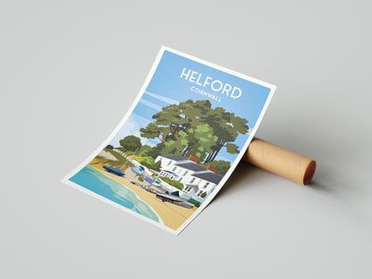 Helford Print - Cornwall Travel Poster - England - Helford Passage Beach