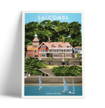 Salcombe Travel Poster | South Devon | England | Devonshire | Cliff House | Salcombe Estuary | Wall Art | Home Decor Artwork | Wedding gift