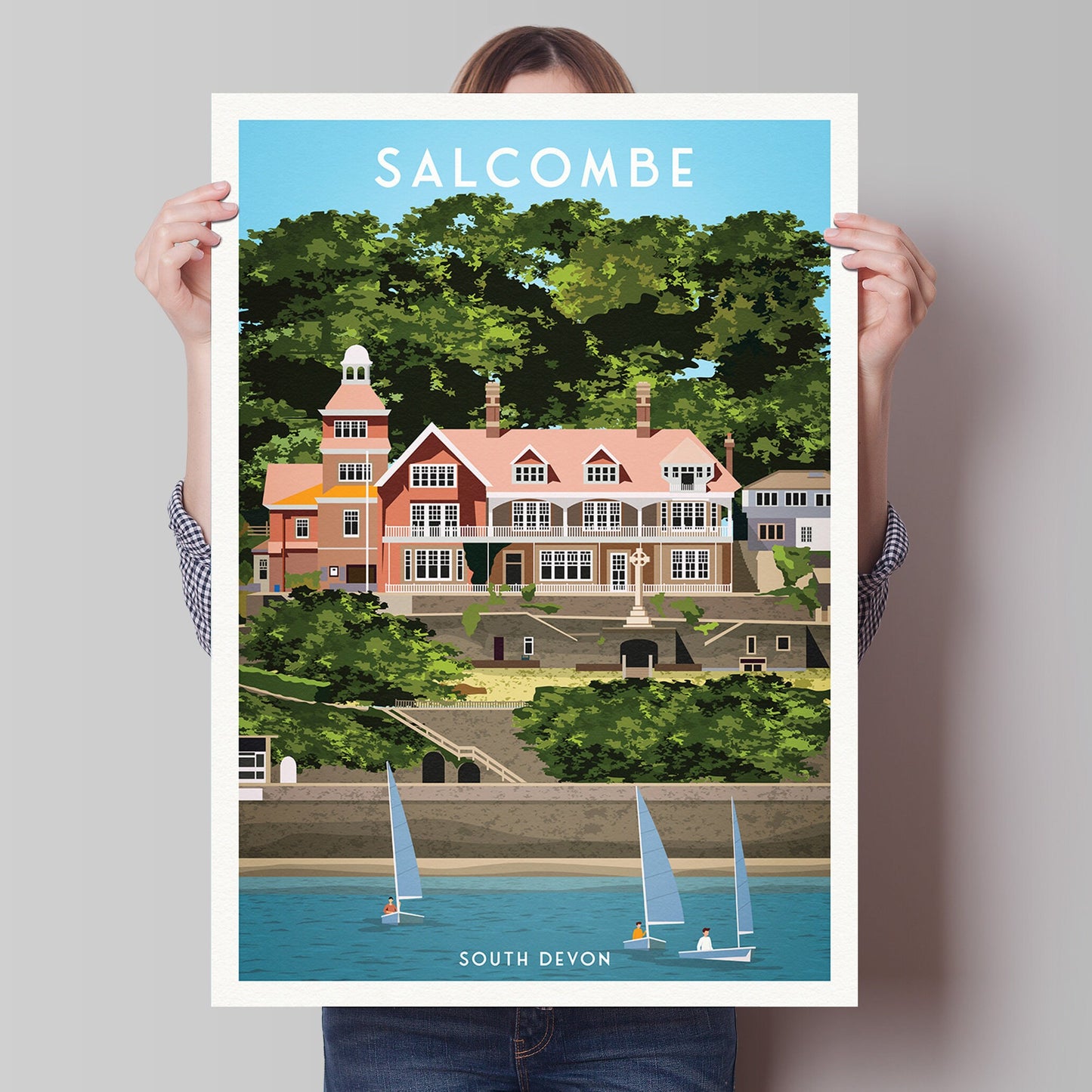 Salcombe Travel Poster | South Devon | England | Devonshire | Cliff House | Salcombe Estuary | Wall Art | Home Decor Artwork | Wedding gift