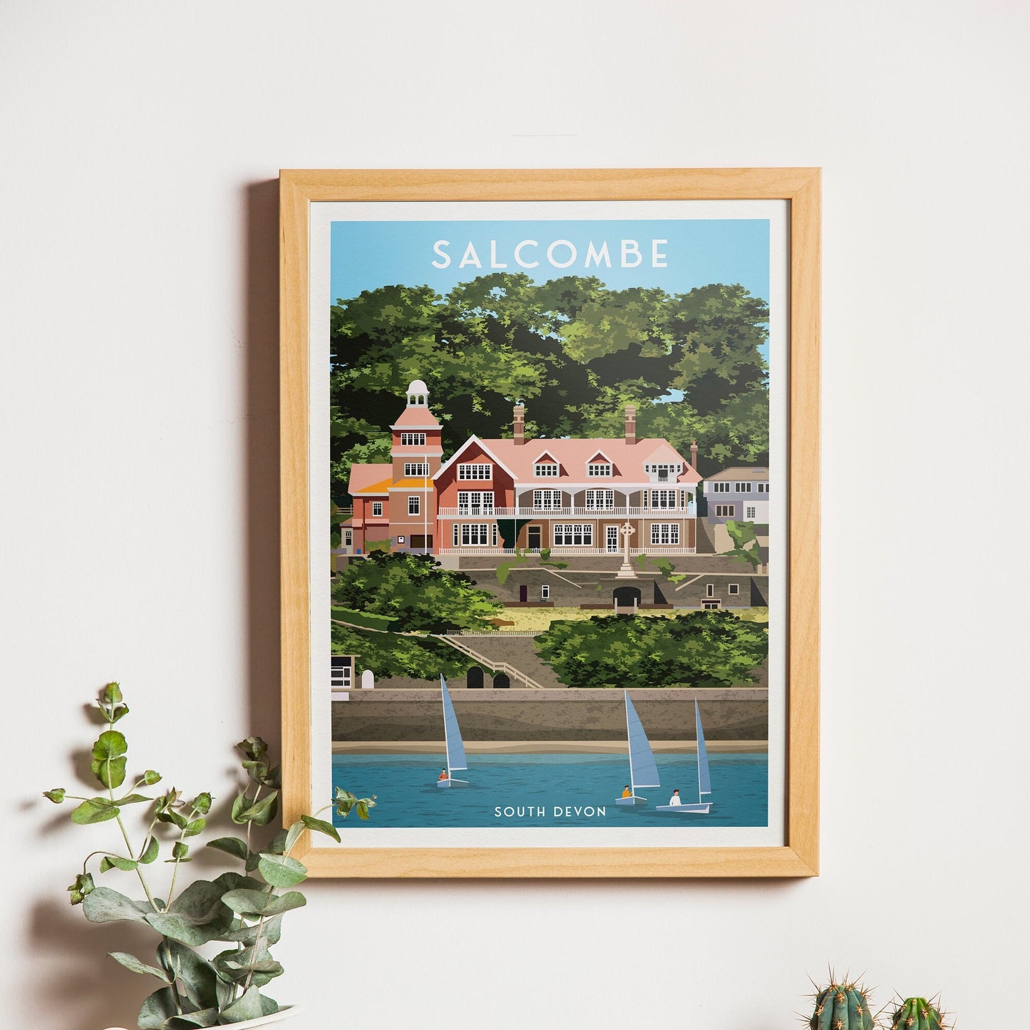 Salcombe Travel Poster | South Devon | England | Devonshire | Cliff House | Salcombe Estuary | Wall Art | Home Decor Artwork | Wedding gift