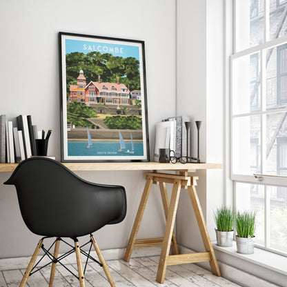 Salcombe Travel Poster | South Devon | England | Devonshire | Cliff House | Salcombe Estuary | Wall Art | Home Decor Artwork | Wedding gift